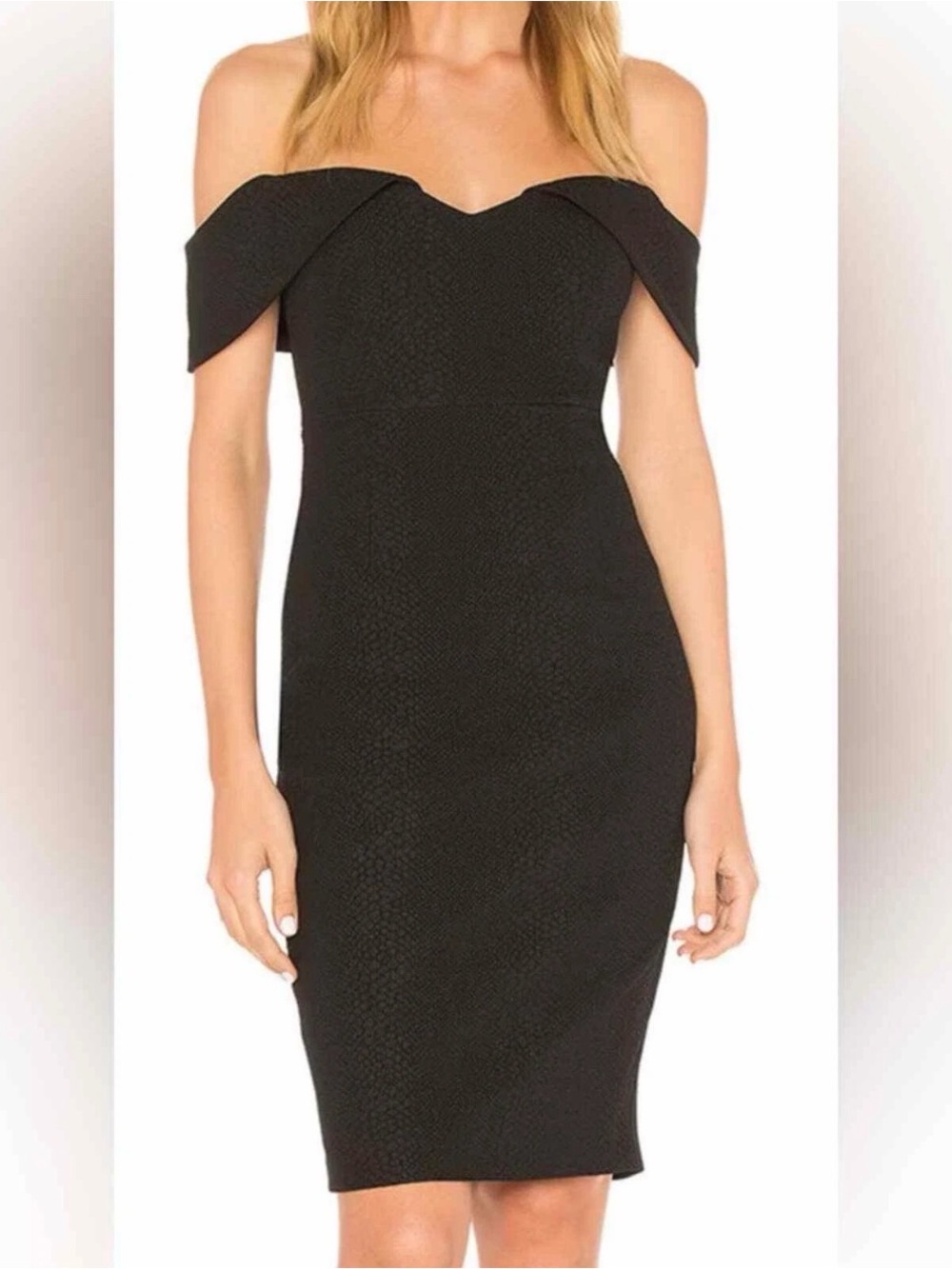 Bardot Eva Black Snake Print Off The Shoulder Cocktail Sheath Dress Size 6